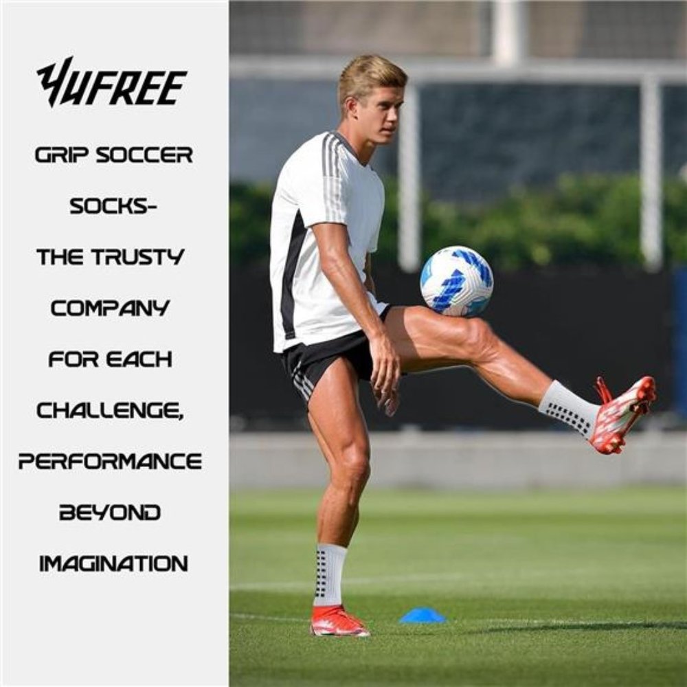 Men's Soccer Socks Anti Slip Non Slip Grip Pads for Football Basketball Socks - Picture 2 of 7